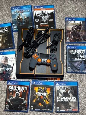 Sony DualShock-Style PS4 Controller with Orange Accents and Game Bundle
